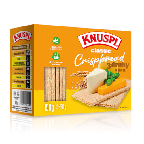 Knuspi Crispbread, chrumkavé plátky, 3 druhy syra 150g